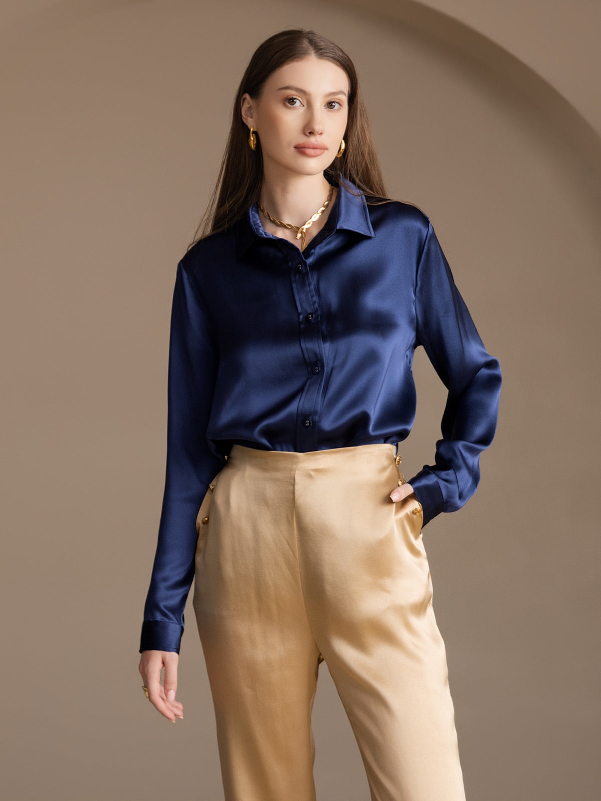 [Champagner] SilkSilky-DE 19Momme Seide Womens Pants 009