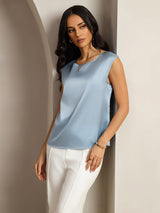 [Graublau] SilkSilky-DE Cap Sleeve Round Neck T-Shirt 004