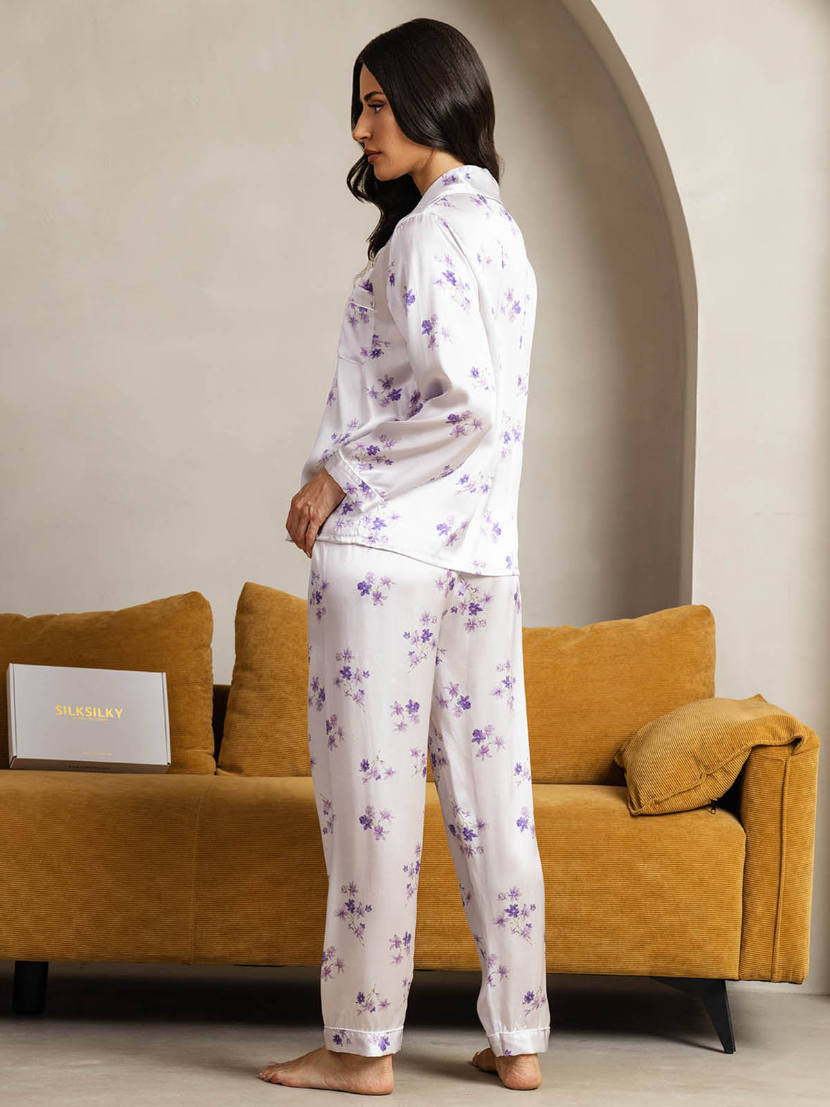 [Fliederblüte] SilkSilky-DE Reine Seide Womens Pajamas 002,