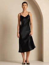[Schwarz] SilkSilky-DE Sleeveless V Neck Kleider 004