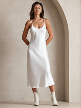 [Weiß] SilkSilky-DE Sleeveless V Neck Kleider 003