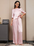 SilkSilky DE Reine Seide Halblange Ärmel Rundkragen Damen Pyjamas Rosa 004