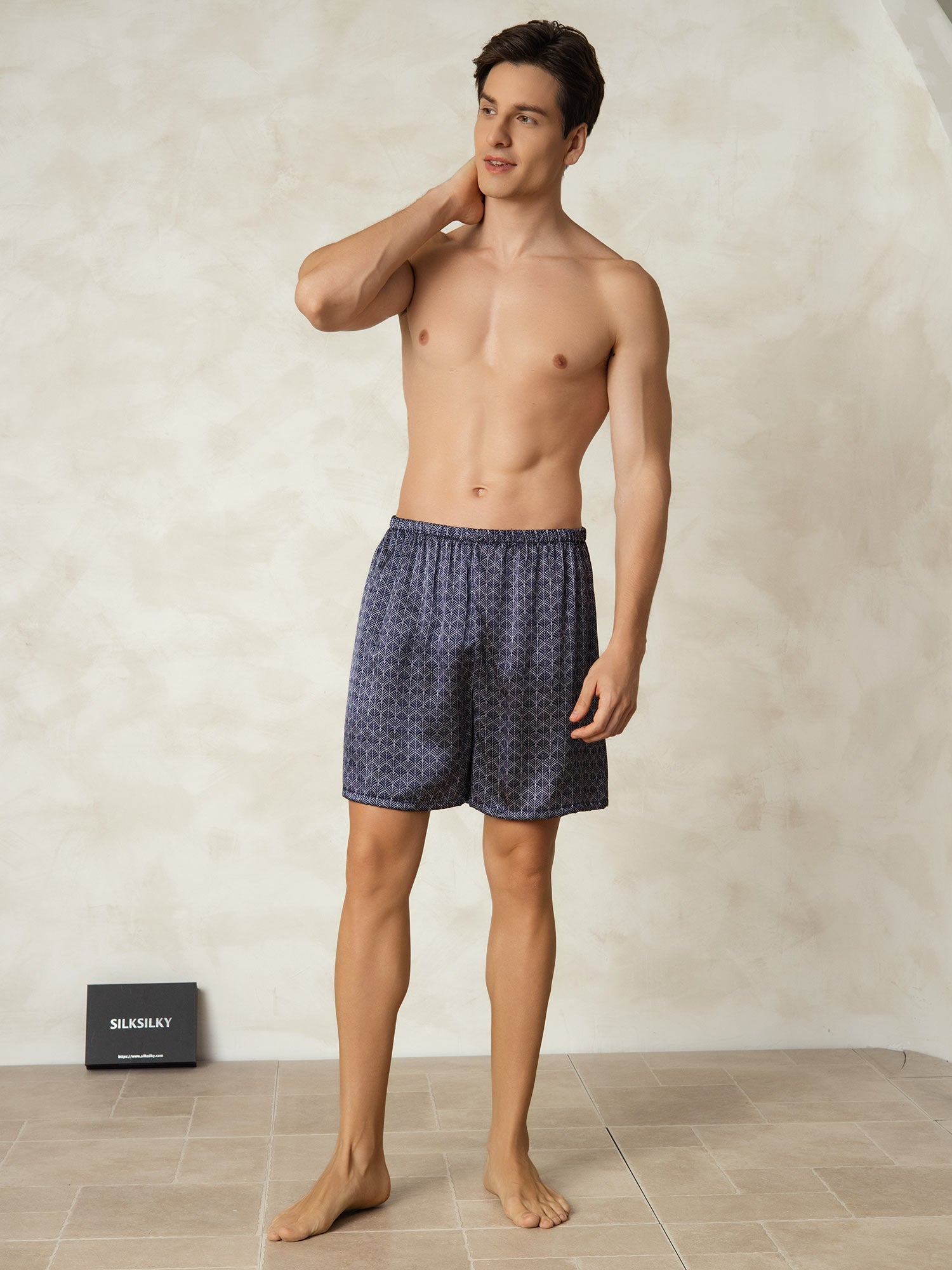 [Marine Ginkgo] SilkSilky-DE Reine Seide Mens Sleep Bottoms 006