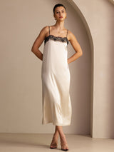 [Reisbeige] SilkSilky-DE Spaghetti Strap Square Neck Kleider 005