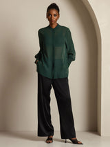 [Dunkelgrün] SilkSilky-DE Reine Seide Womens Shirt 009