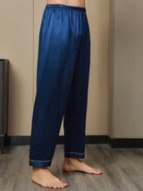 [Dunkelblau] SilkSilky-DE Reine Seide Mens Sleep Bottoms 005,