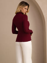 [Rotwein] SilkSilky-DE Long Sleeve Turtle Neck T-Shirt 002