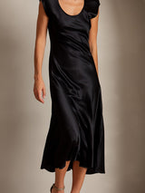 [Schwarz] SilkSilky-DE Cap Sleeve Tiefer Rundhalsausschnitt Kleider 003