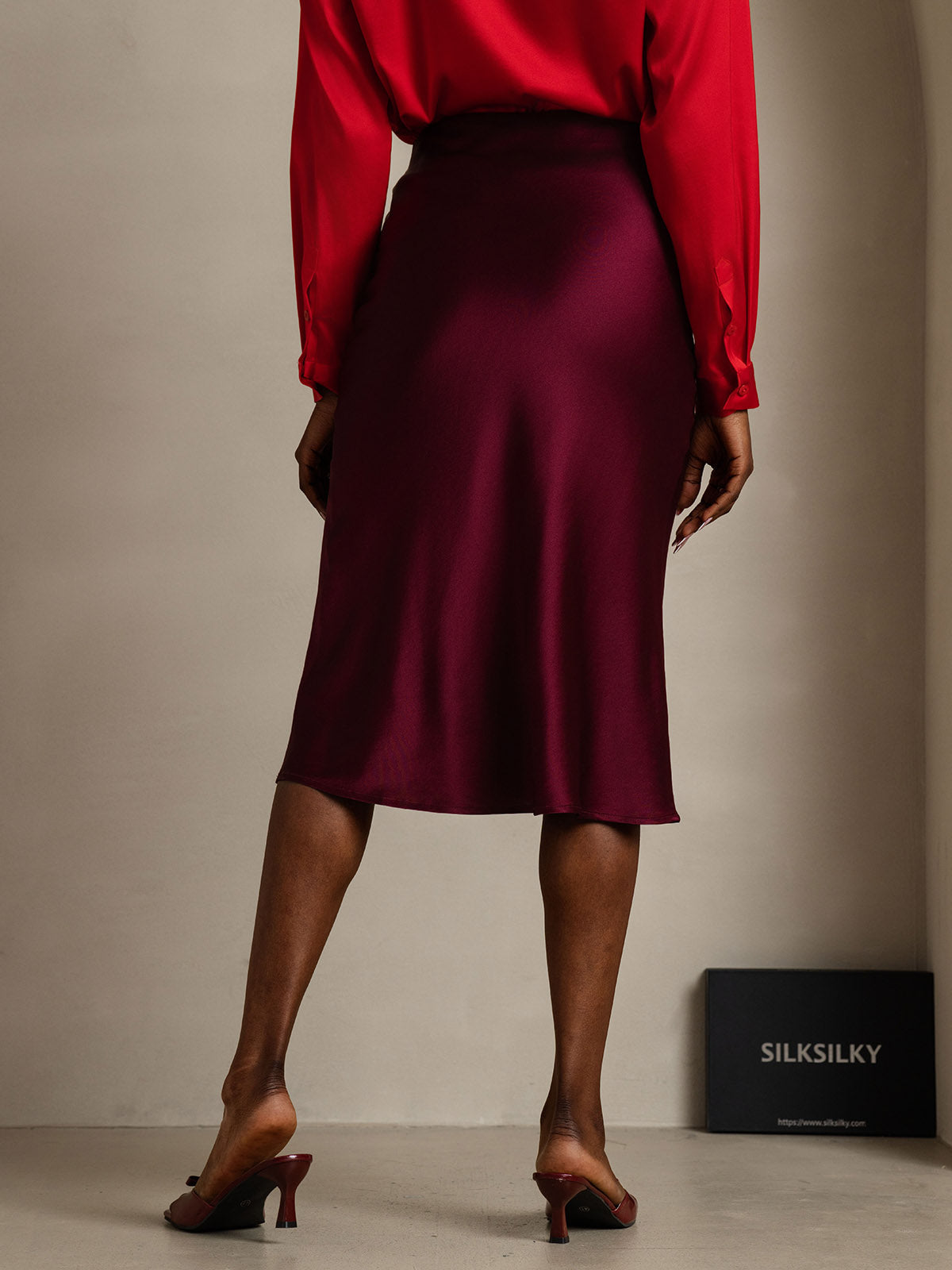 [Dunkelrot] SilkSilky-DE 19Momme Reine Seide Skirt 002