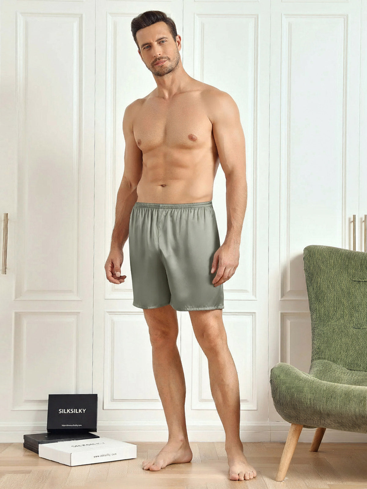 [Graugrün] SilkSilky-DE 19Momme Mens Sleep Bottoms 004
