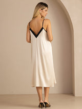 [Reisbeige] SilkSilky-DE Spaghetti Strap V Neck Kleider 002