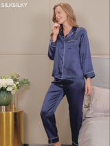 SilkSilky-DE Langärmelig Notch-Kragen Damen Pyjamas video 001