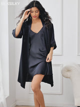 SilkSilky-DE Reine Seide Halblange Ärmel Womens Robe video 001