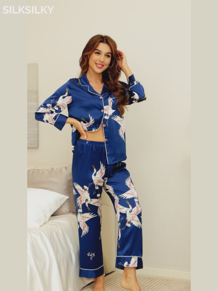 SilkSilky-DE 19Momme Reine Seide Langärmelig Revers Damen Pyjamas video 001