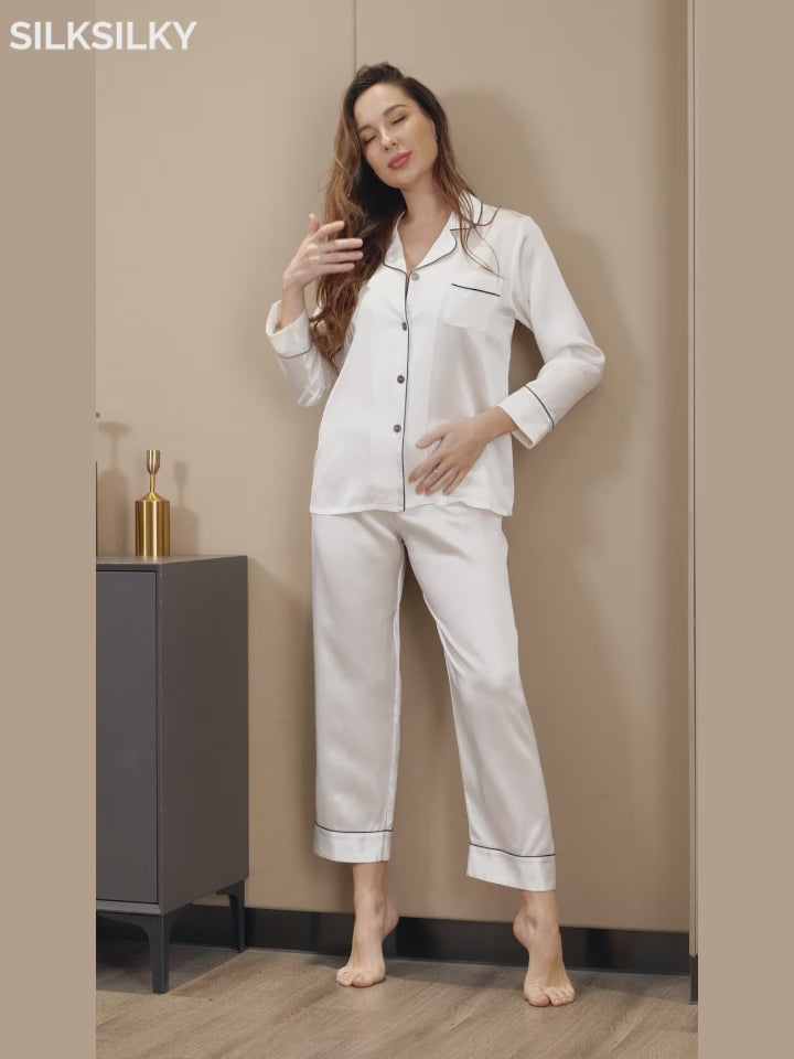 SilkSilky-DE-Reine-Seide-Langärmelig-Revers-Damen-Pyjamas-video-001