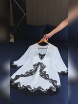 SilkSilky-DE 3/4 Sleeve V Neck Nachthemd&Morgenmantel Set video 001