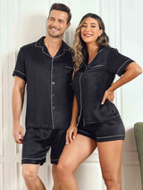[Schwarz] SilkSilky-DE Reine Seide Kurzärmelig Couple 021
