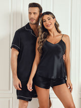 [Schwarz] SilkSilky-DE Reine Seide Kurzärmelig Couple 003