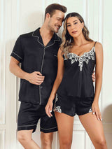 [Schwarz] SilkSilky-DE Reine Seide Kurzärmelig Couple 001