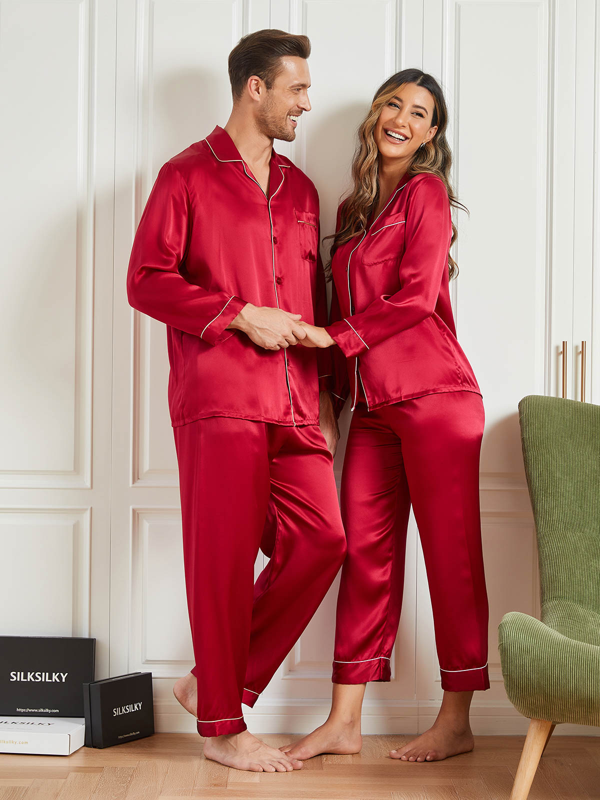 SilkSilky DE Reine Seide Langärmelig Couple Rotwein 004