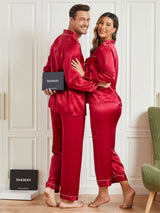 [Rotwein] SilkSilky-DE Reine Seide Langärmelig Couple 005