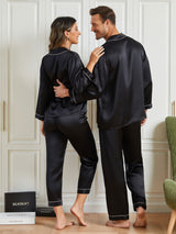 [Schwarz] SilkSilky-DE Reine Seide Langärmelig Couple 002