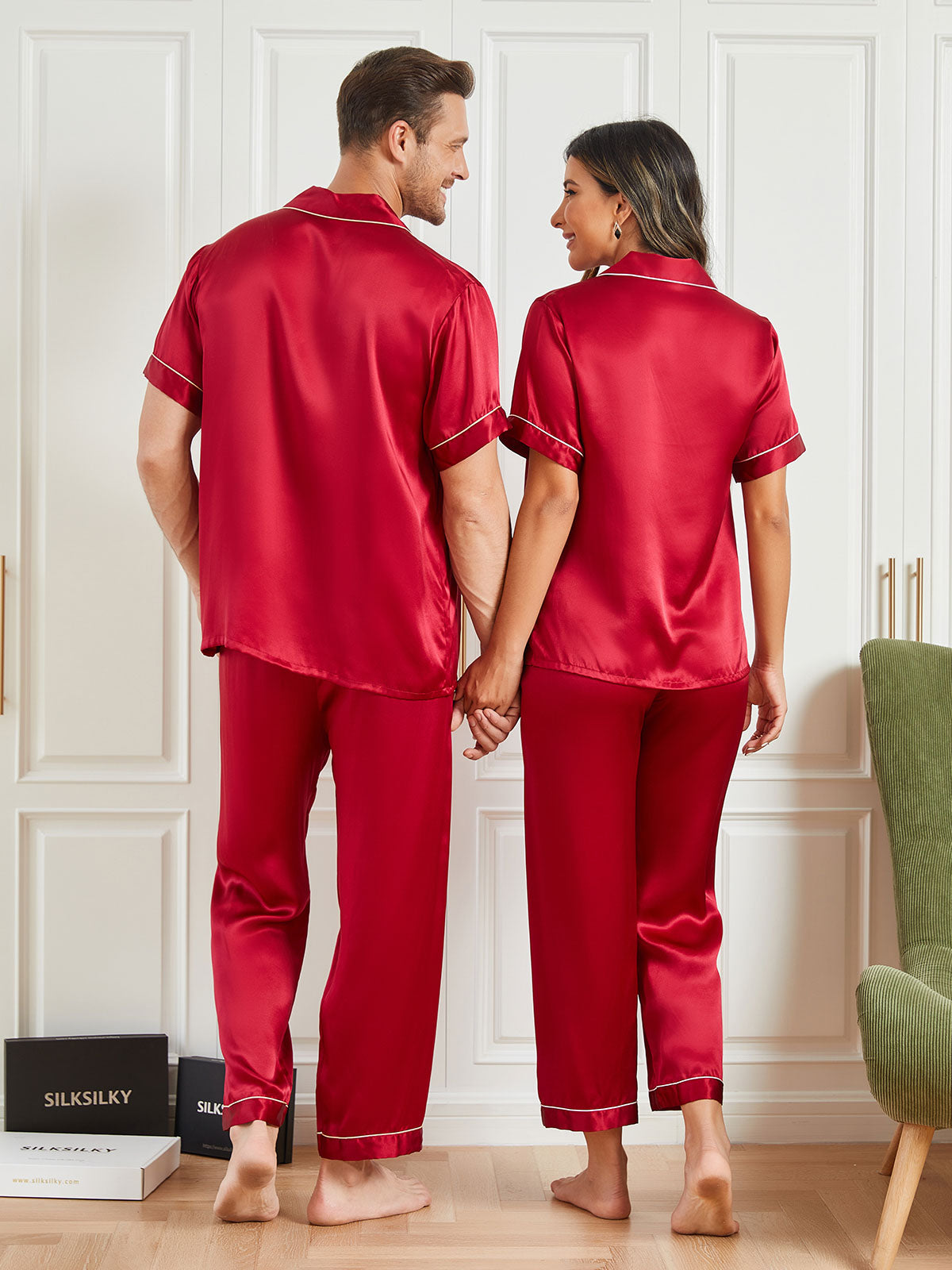 SilkSilky DE Reine Seide Kurzärmelig Couple Rotwein 001