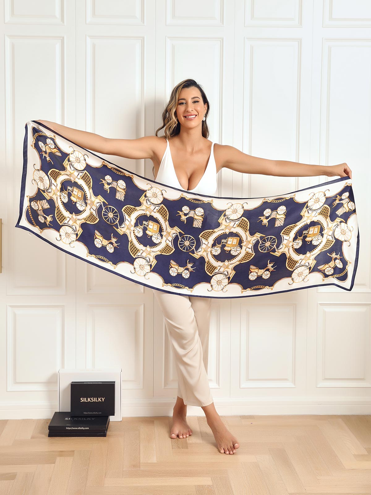 SilkSilky DE Reine Seide Scarf Dunkelblau 002