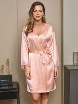 [Rosa] SilkSilky-DE Reine Seide Langärmelig Nightgown&Robe Set 003