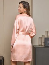 [Rosa] SilkSilky-DE Reine Seide Langärmelig Nightgown&Robe Set 002