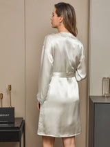 [Mintgrün] SilkSilky-DE Reine Seide Langärmelig Nightgown&Robe Set 002